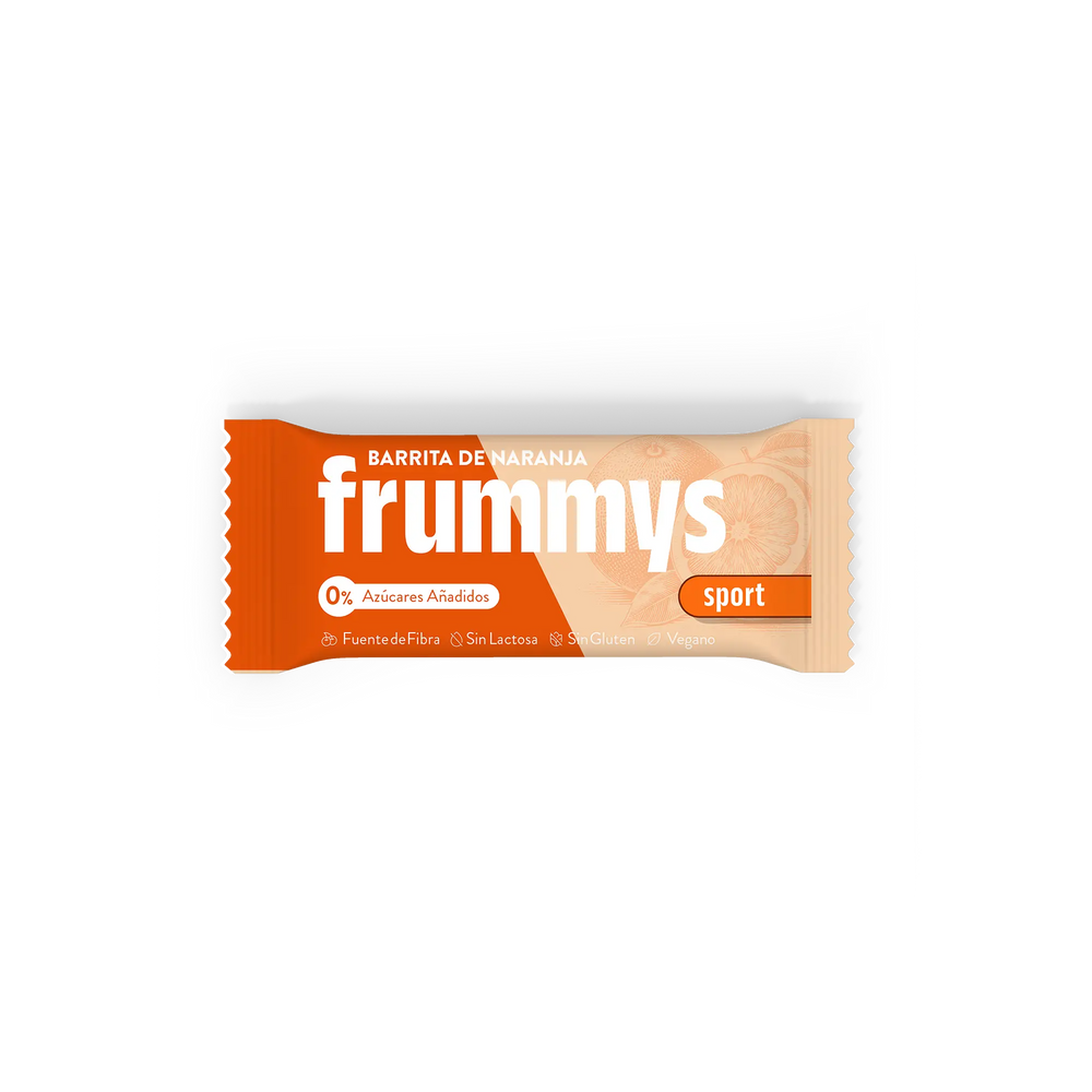 Barrita energética de naranja Frummys Sport, 96% fruta real sin azúcares añadidos