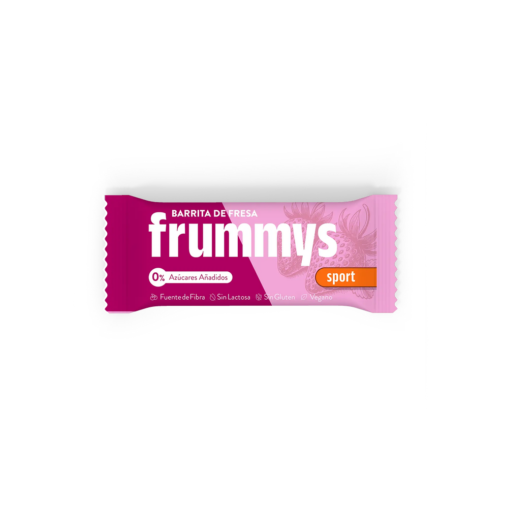 Barrita energética de fresa Frummys Sport, 96% fruta real sin azúcares añadidos