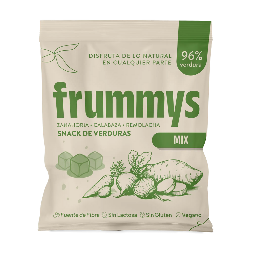 Bolsa de snack Mix de Verduras Frummys con zanahoria, calabaza y remolacha, 96% verdura real sin azúcares añadidos