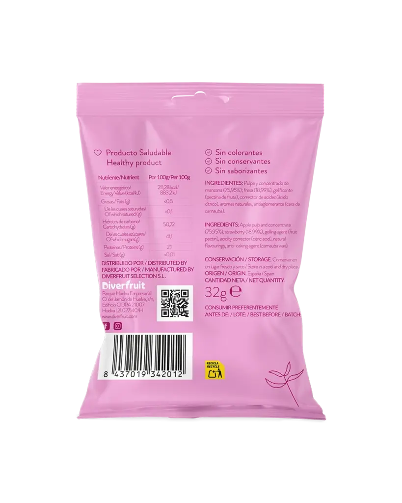 Gominolas naturales de fresa sin azúcar ni aditivos, marca Frummys.