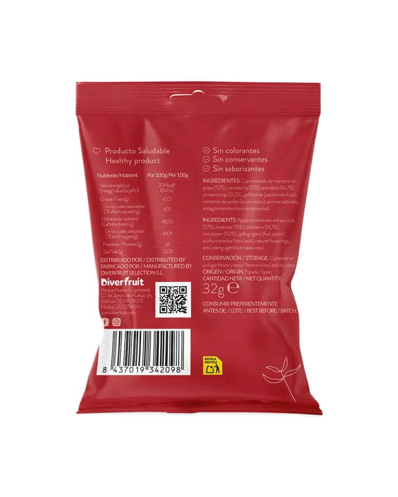 Gominolas saludables de remolacha y pimiento rojo sin azúcar ni aditivos.