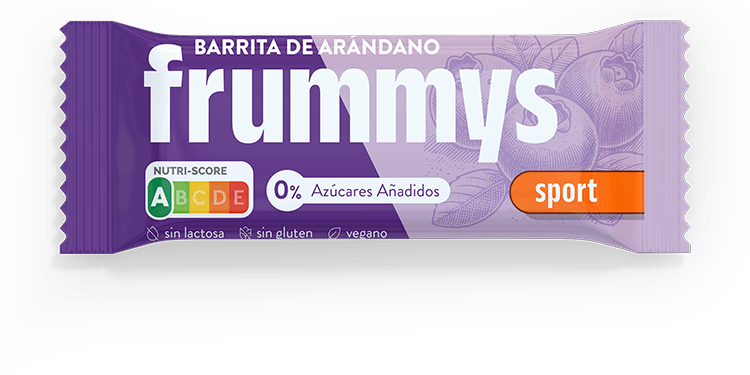 Barrita energética natural de arándanos, sin azúcar ni aditivos, marca Frummys.