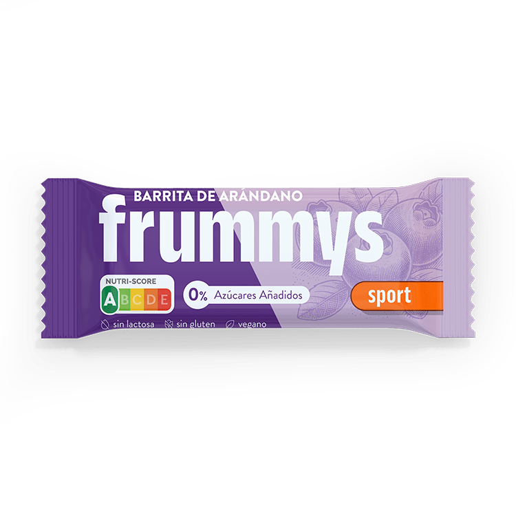 Barrita energética natural de arándanos, sin azúcar ni aditivos, marca Frummys.