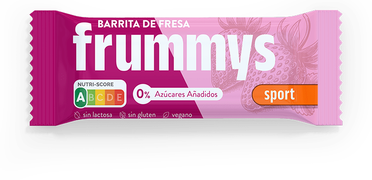 Barrita energética natural de fresa, sin azúcar ni aditivos, marca Frummys.